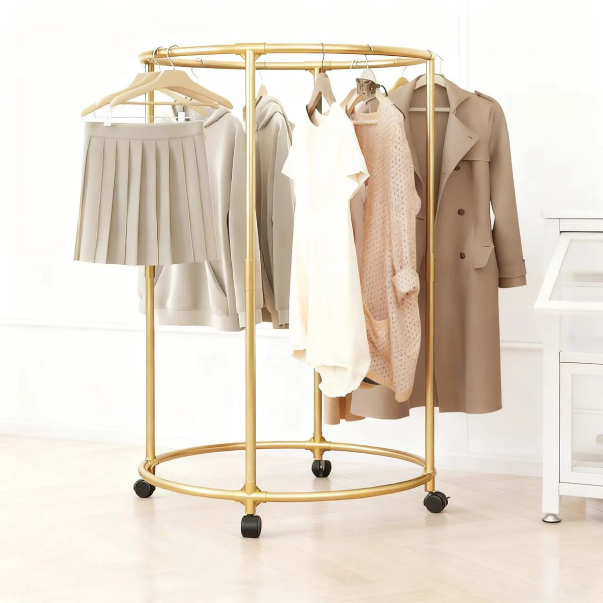 Heavy Duty Circular Rotating Clothes Rack Wheels Home Balcony Storage