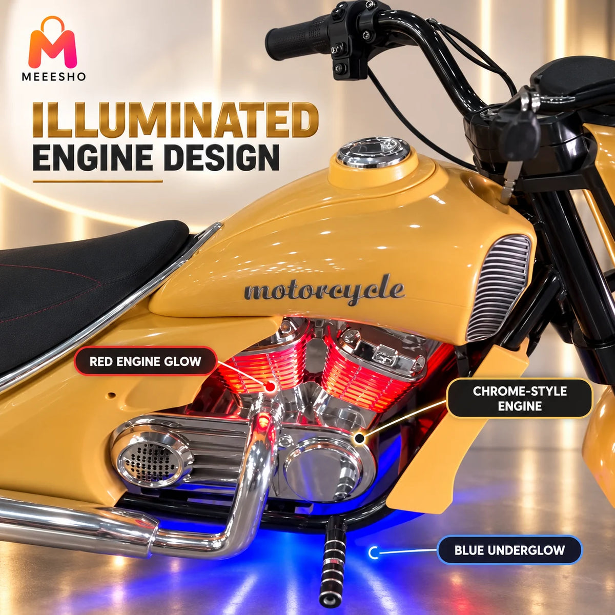 Kids Electric Cruiser Motorcycle With Headlight, Sports Meter And Lights