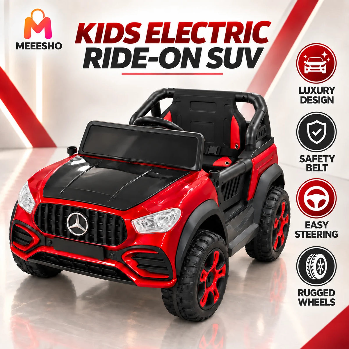 Kids Electric Ride-On SUV With Steering, Safety Belt And Wheels
