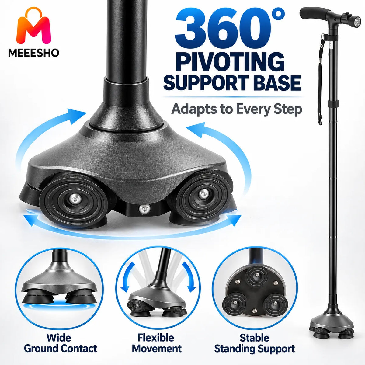 Foldable Adjustable Trekking Pole With Light For Safe Comfortable Walking