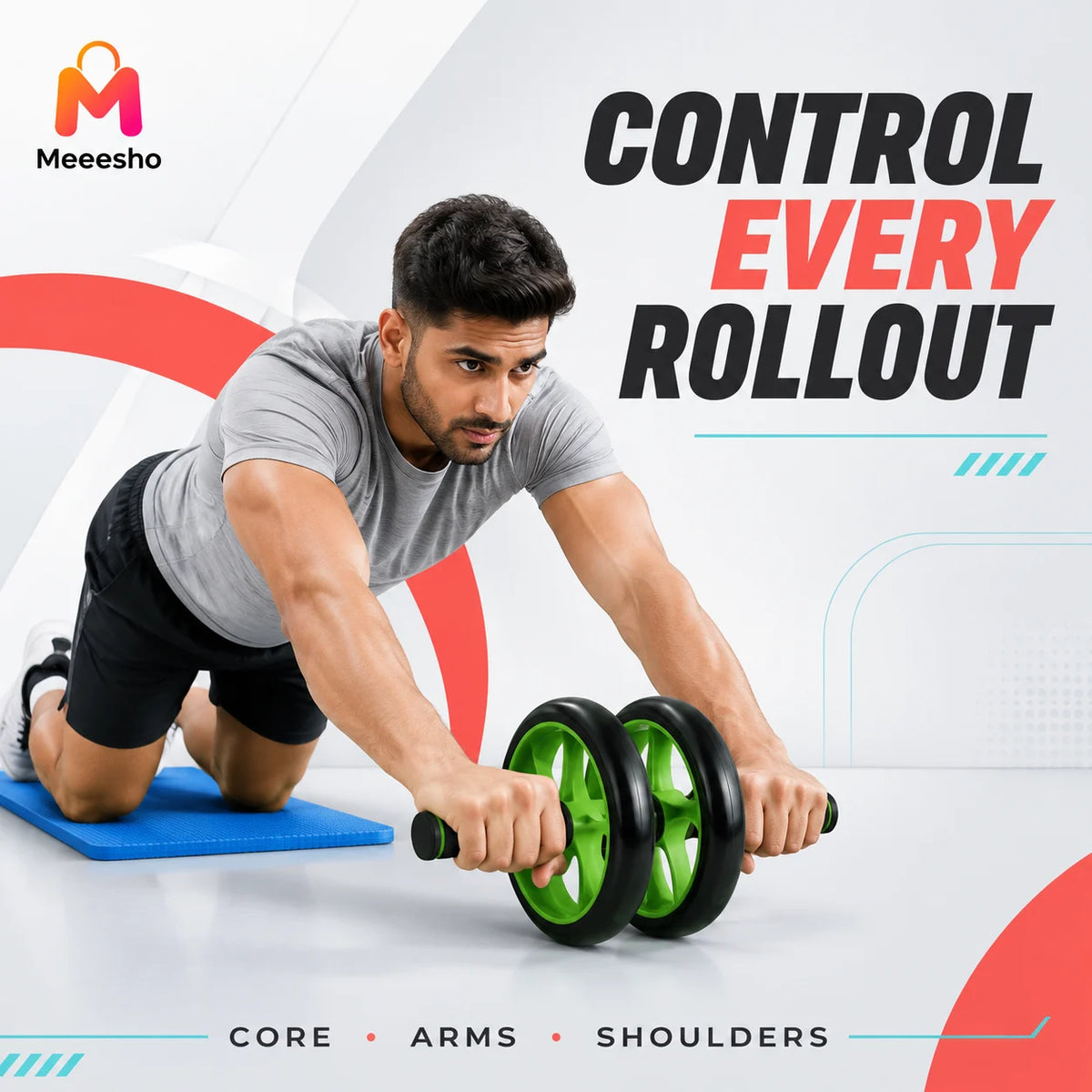 Dual Wheel Ab Roller With Non-Slip Grip for Home Workouts