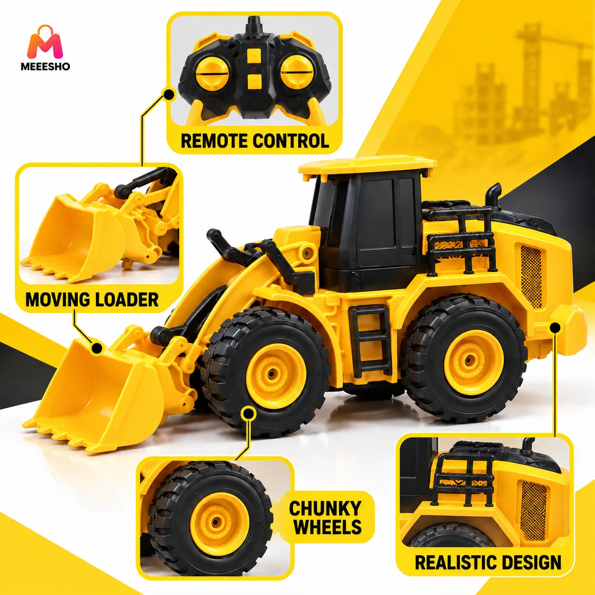 Remote Control Bulldozer Toy With Moving Loader And Chunky Wheels