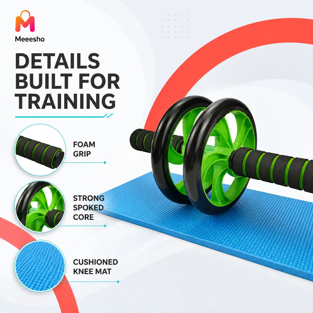 Dual Wheel Ab Roller With Non-Slip Grip for Home Workouts