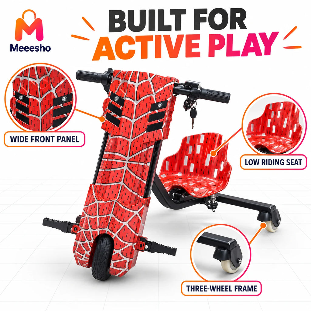 Kids Three-Wheel Electric Drifting Trike With Seat And Footrests Design