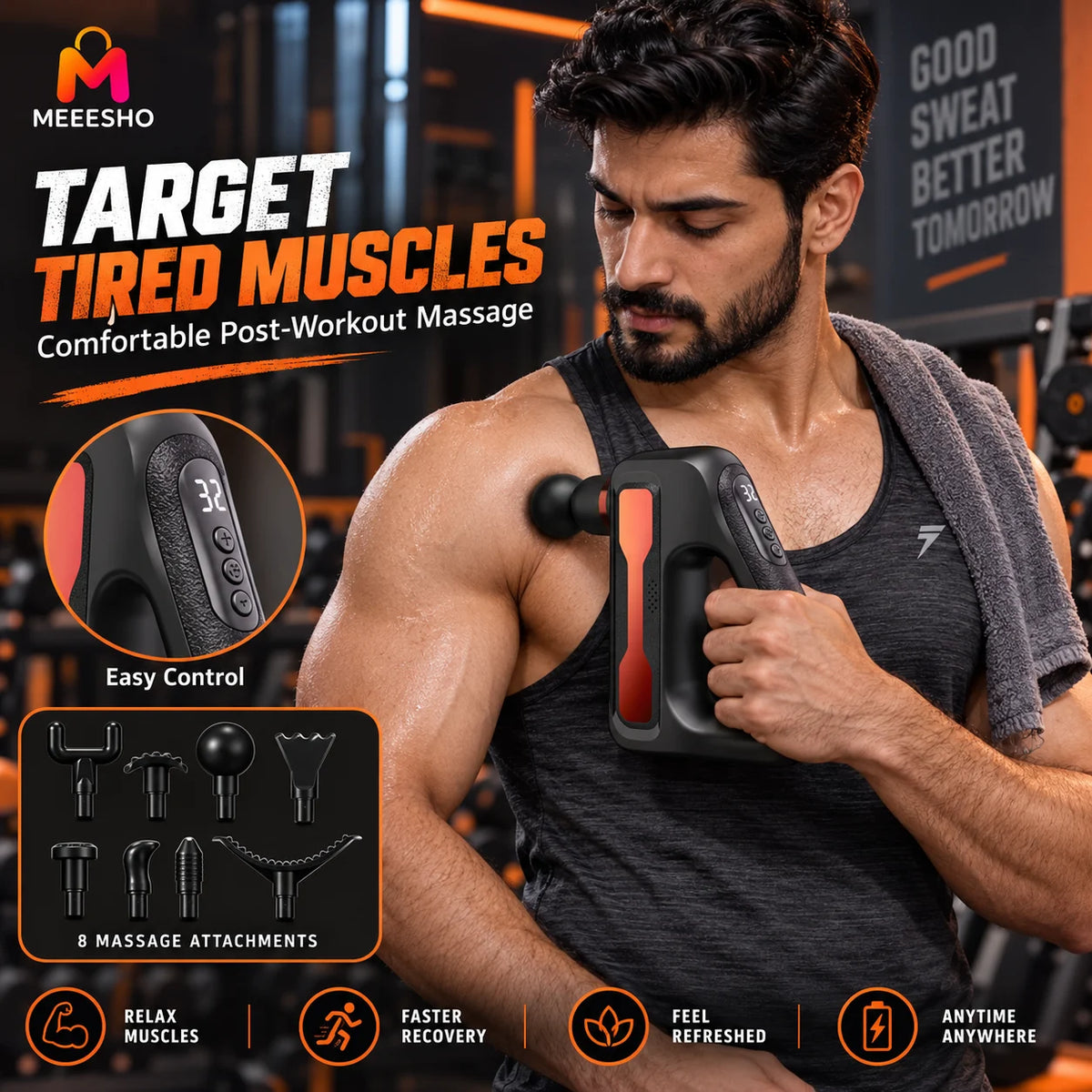 32-Level Electric Massage Gun With Eight Heads For Muscle Relaxation