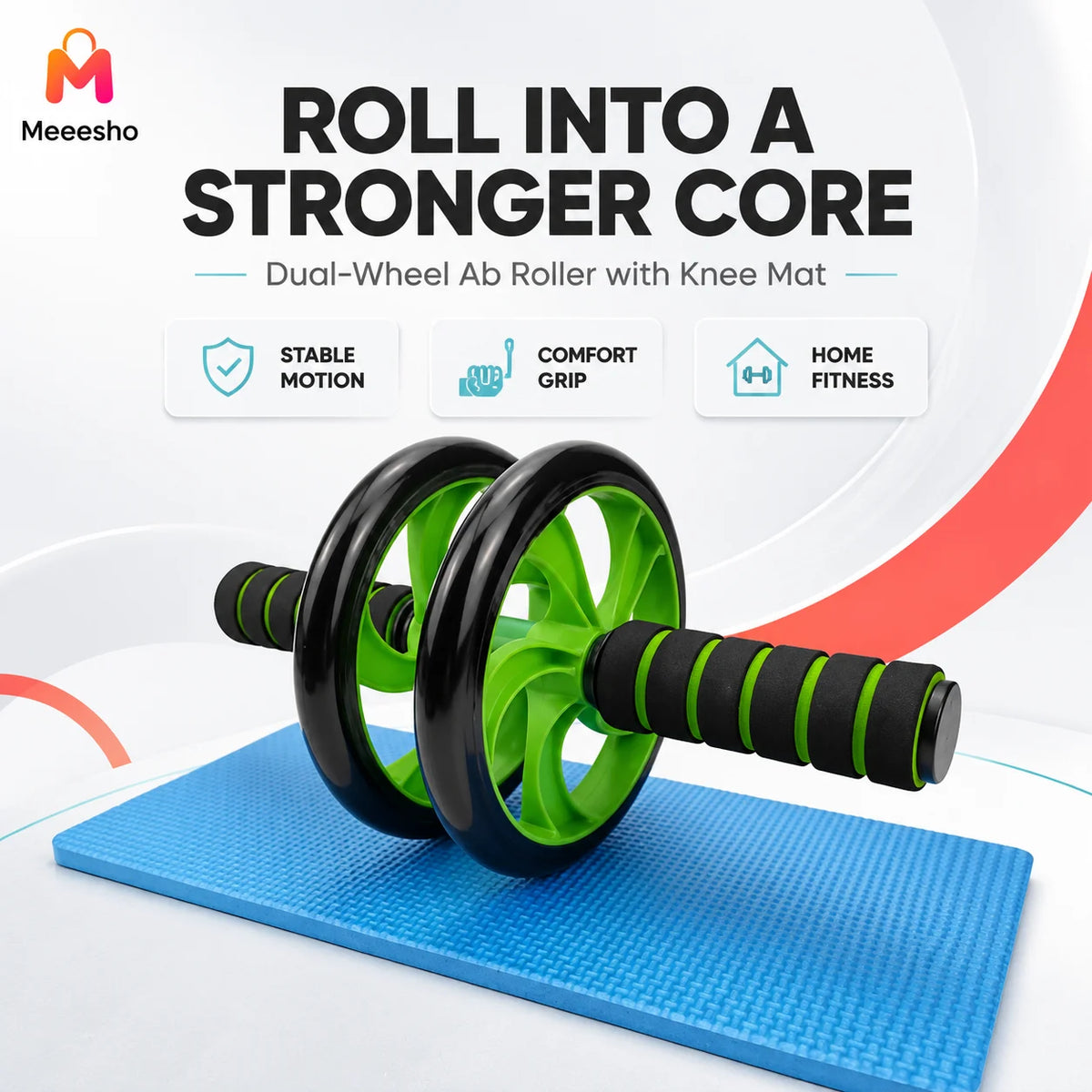 Dual Wheel Ab Roller With Non-Slip Grip for Home Workouts