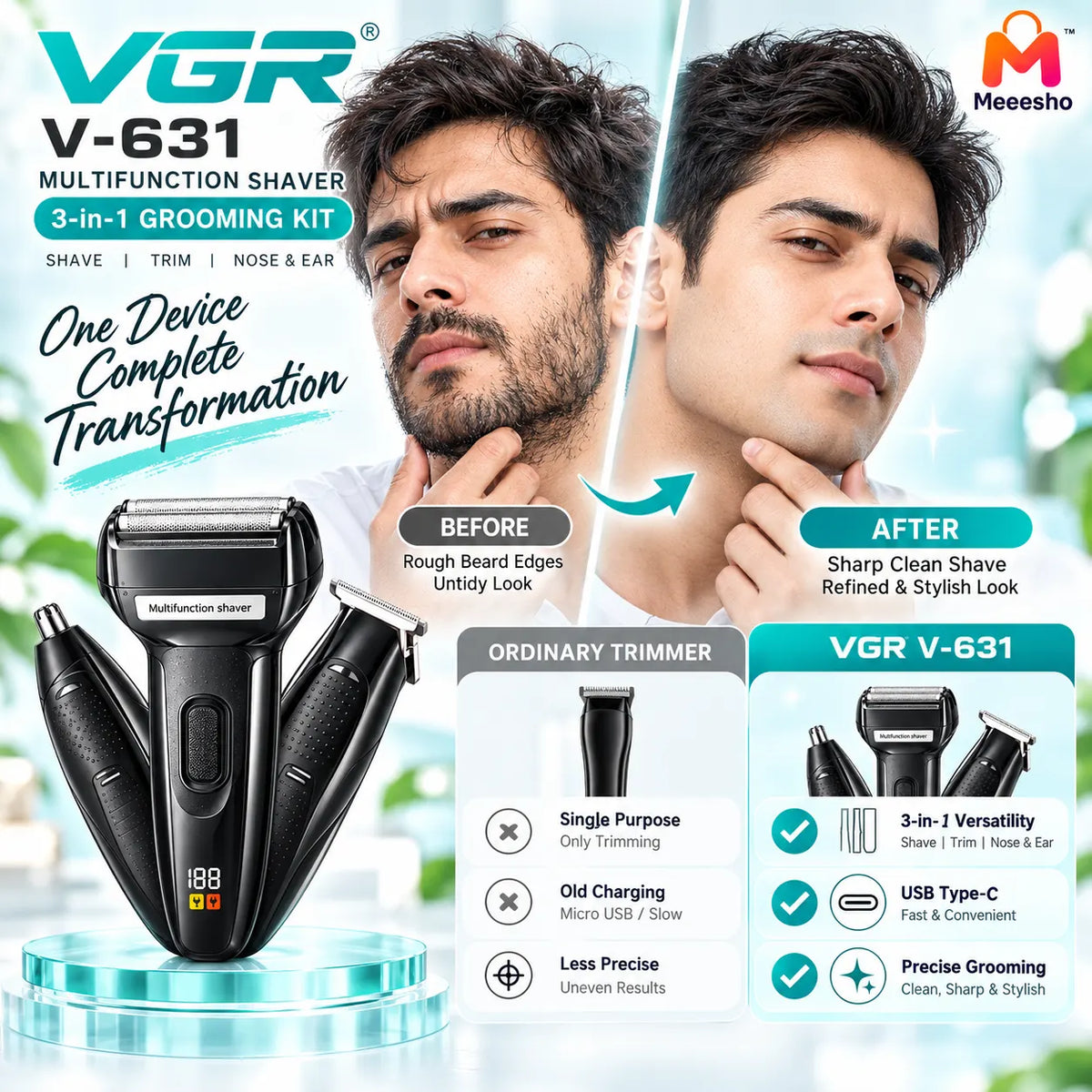 VGR V-631 3-in-1 Multifunction Grooming Kit for Men