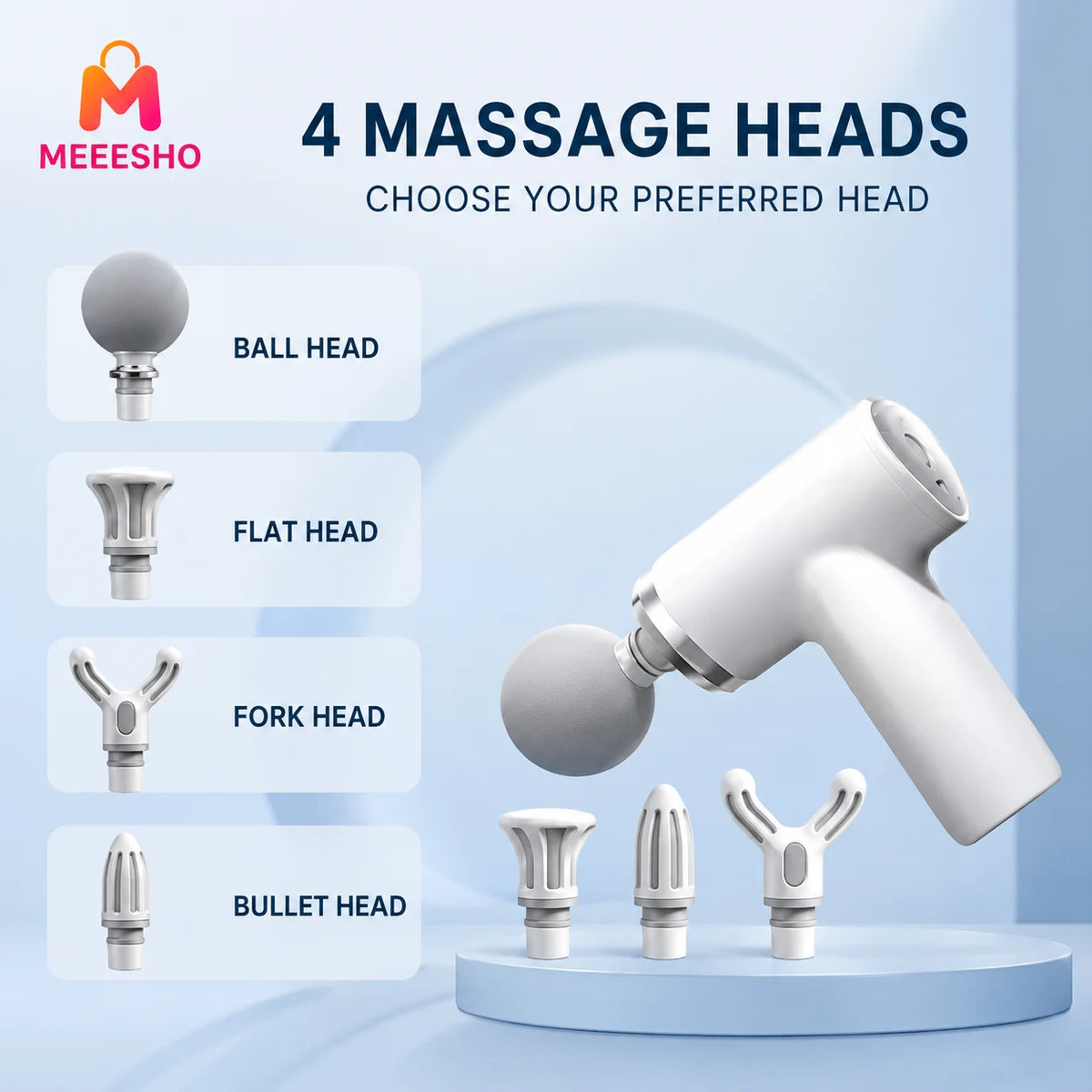 Portable Fascial Massage Gun With Four Replaceable Heads For Relaxation