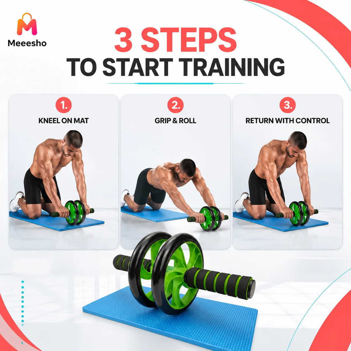 Dual Wheel Ab Roller With Non-Slip Grip for Home Workouts