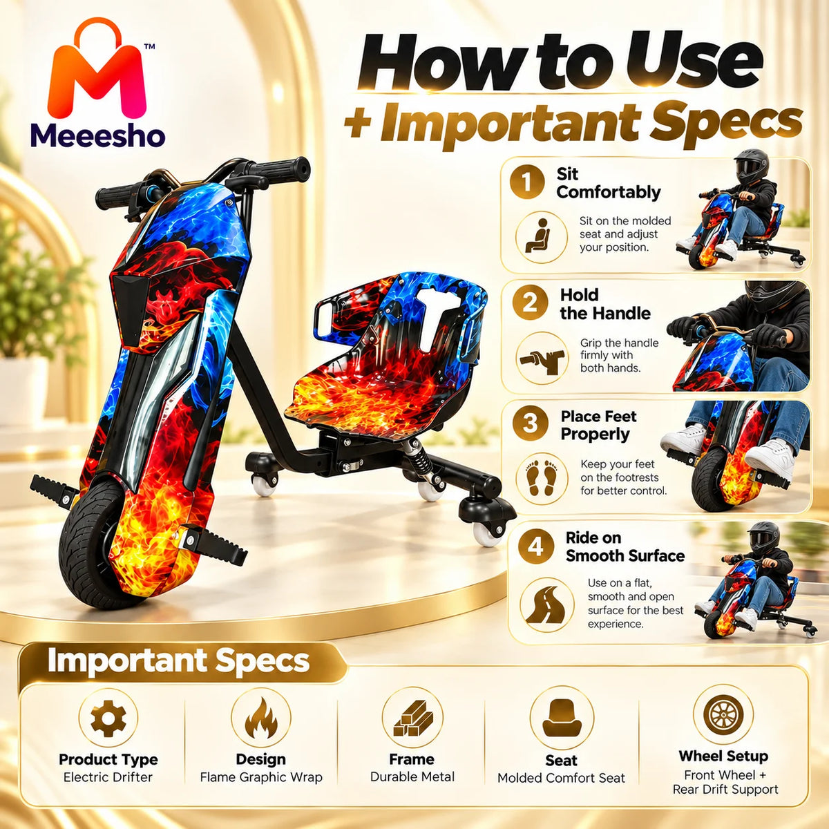 Electric Drift Scooter With Flame Design for Kids