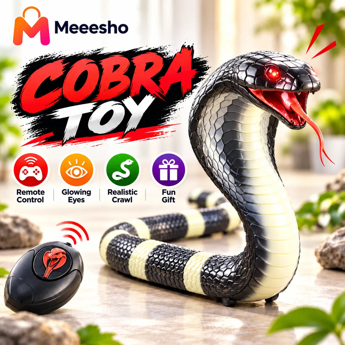 Remote Control Cobra Snake Toy with Realistic Slithering Action