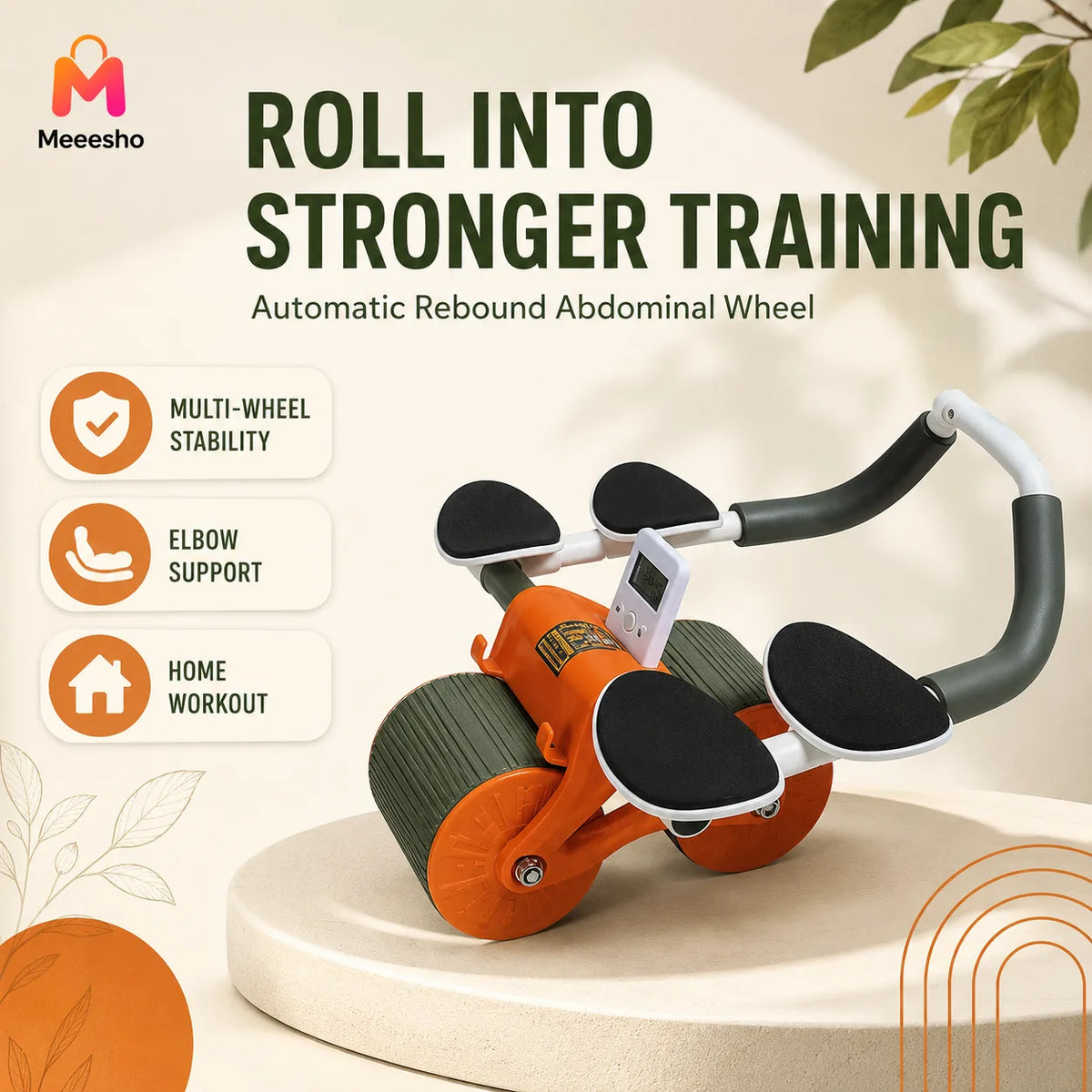 Automatic Rebound Ab Roller With Elbow Support For Home Fitness