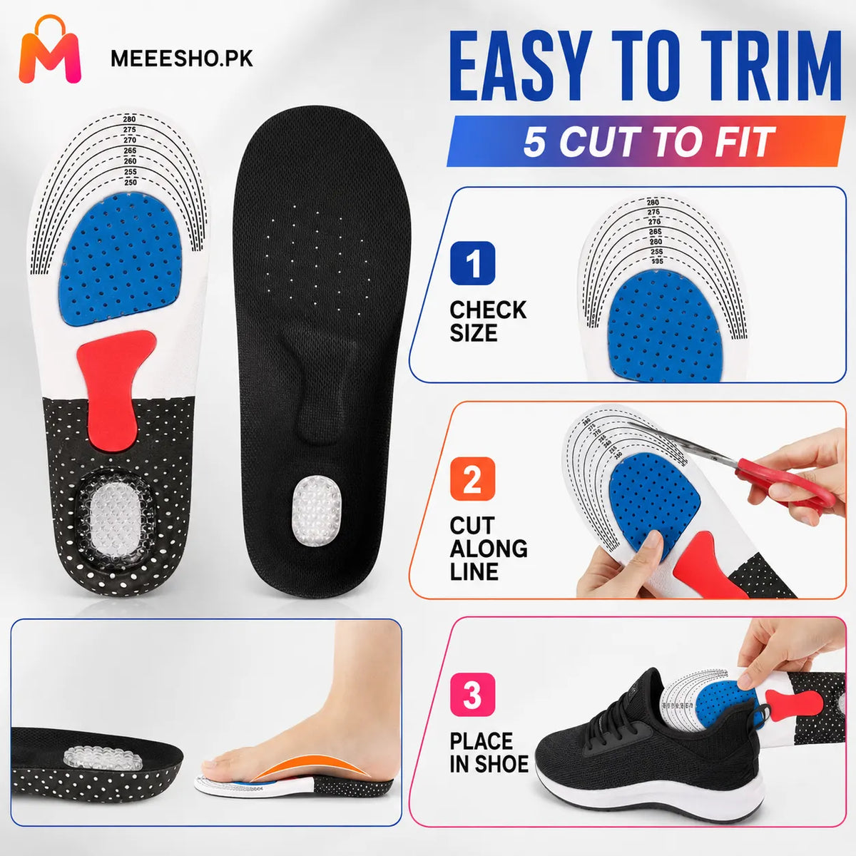 Orthopedic Arch Support Insoles With Silicone Shock Absorbing Running Cushion